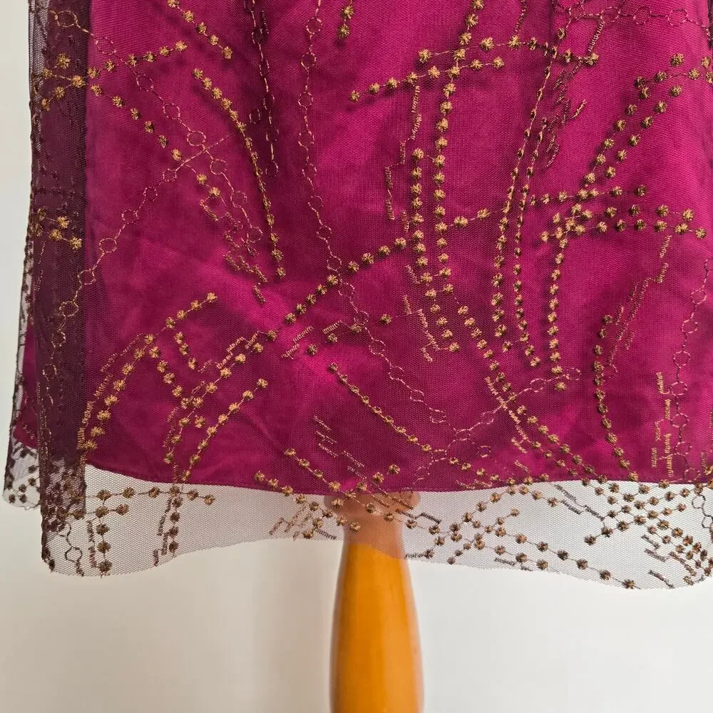 Vintage Y2K Babydoll Party Dress Embroidered Tulle Glam Prom Women Magenta 6 - Picture 6 of 15